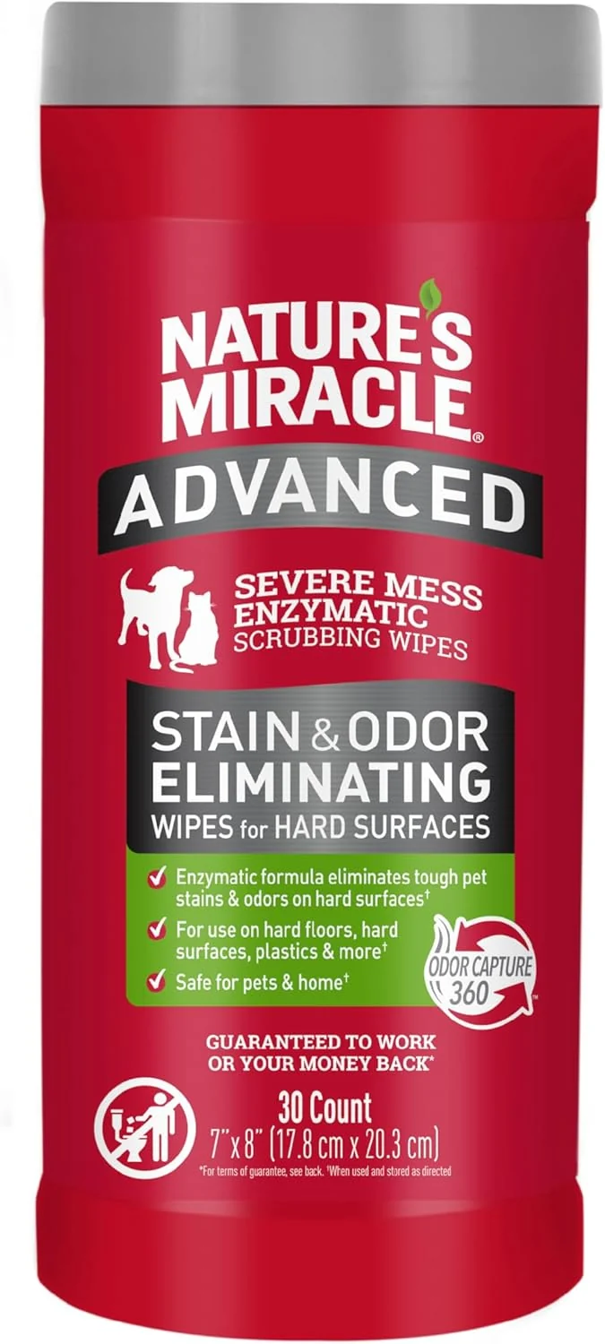 Versatile Nature s Advanced Stain And Odor Eliminating Wipes for Hard Surfaces 30 Count Enzymatic Formula Eliminates Tough Pet Messes Practical