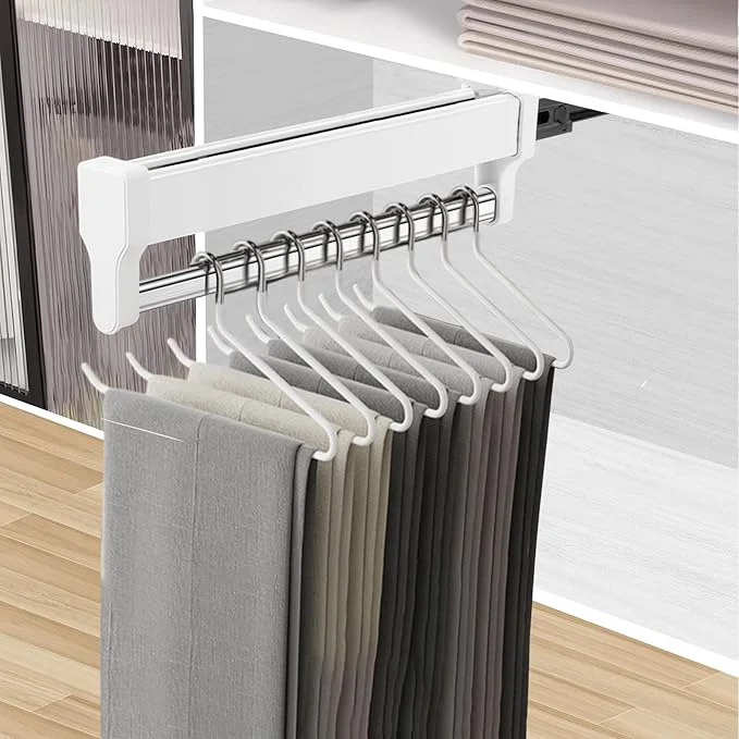 Classic Pull Out Closet Valet Rod Adjustable Sliding Heavy Duty Steel Top Mounted Clothes Storage Hanger Rail for Closet Wardrobe 547mm 21.5inch About ThisOverview Luxury