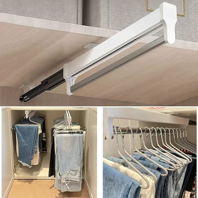 Sustainable Pull Out Closet Valet Rod Adjustable Sliding Heavy Duty Steel Top Mounted Clothes Storage Hanger Rail for Closet Wardrobe 292mm 11.5inch About ThisOverview Quality