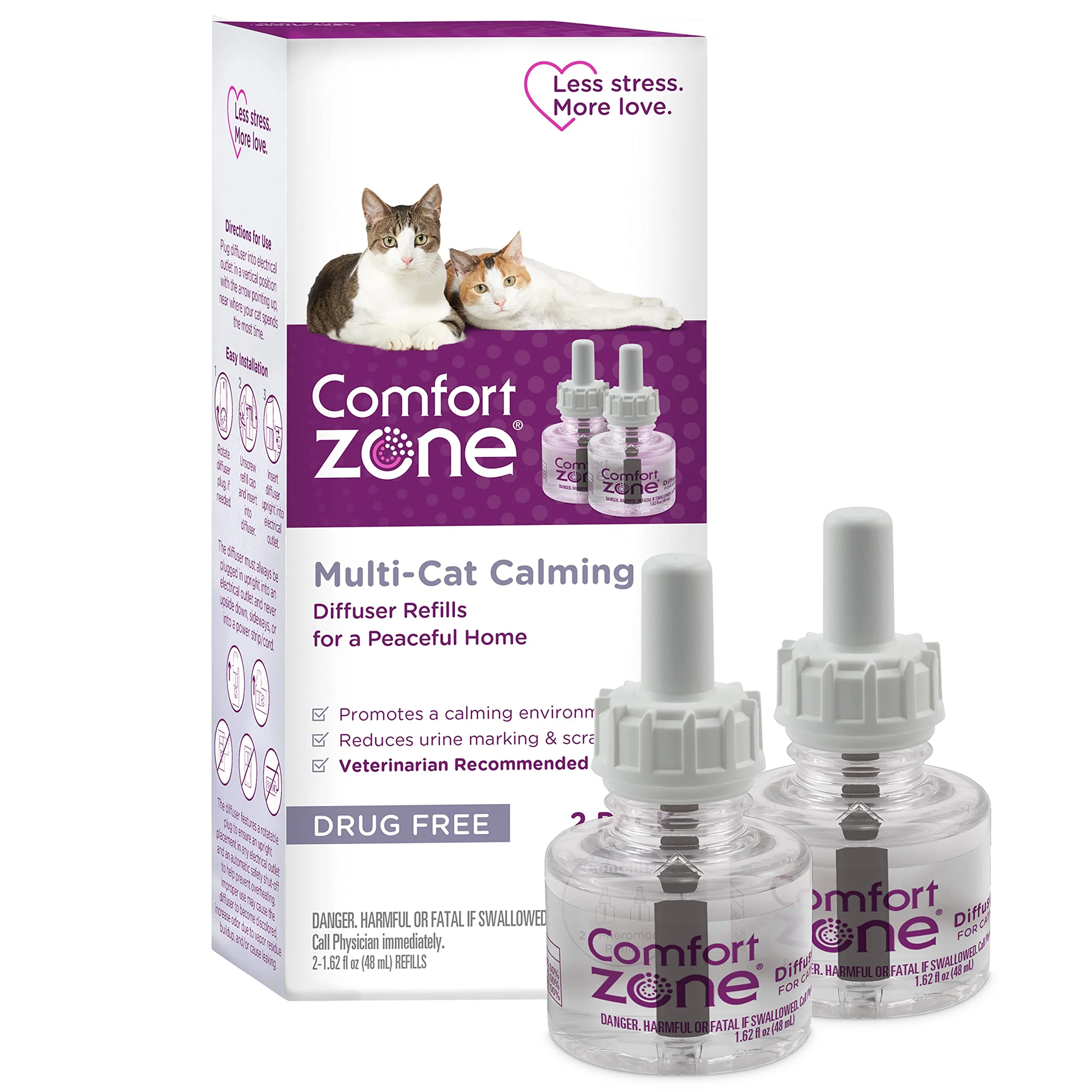 Premium Material Comfort Zone 2-Pack Multi-Cat Diffuser Refills – 30-Day Cat Calming Pheromones Natural