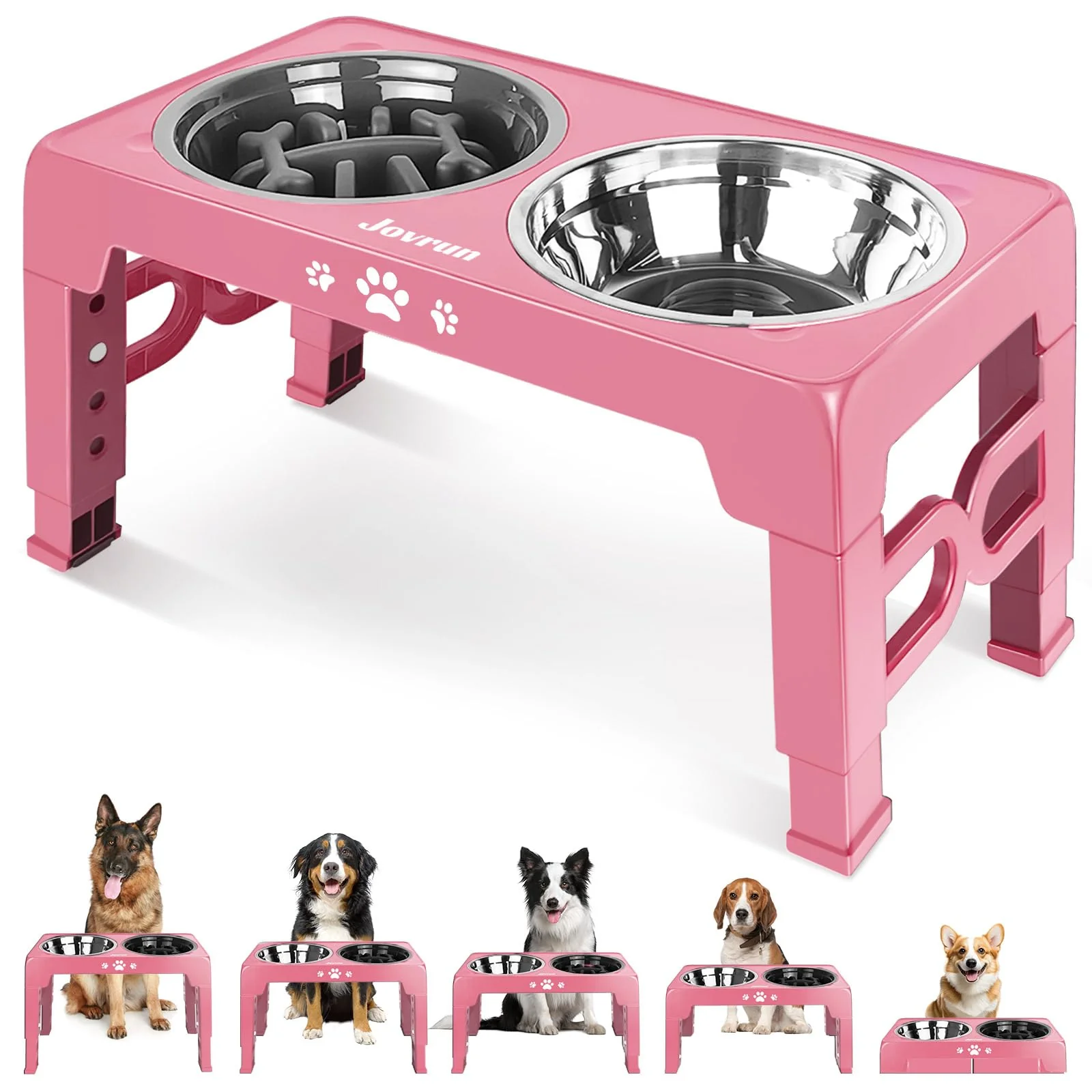 Traditional Jovrun d Dog Bowls – 5-Height Raised Feeder with Stainless Dishes Innovative