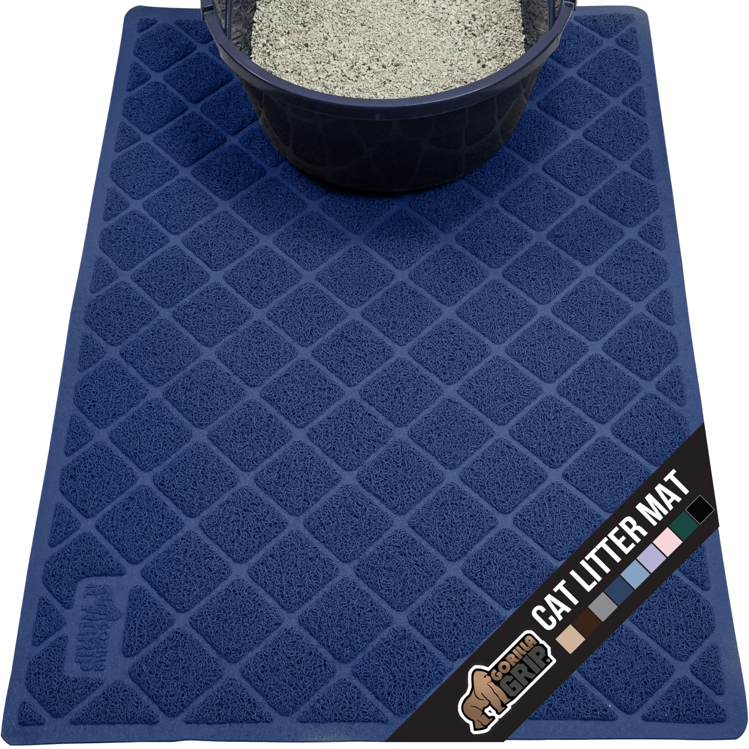 Casual GORILLA GRIP Cat Litter Box Mat – Navy Blue 35x23 Water-Resistant Easy-Clean Trap Mat Solid