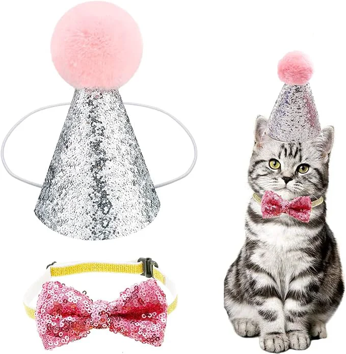 Comfortable Christmas Pet Party Jazz Hat and Blingbling Bow Tie Breakaway Collar Set Easy-to-Use