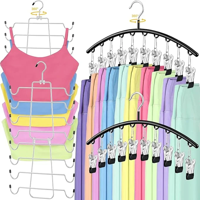 Advanced TomCare 4 Pack Space Saving Hangers，2Pack Tank Top Hanger and 2Pack Leggings Organizers for Closet Pants Hangers with 20 Clips Bra Organizers with 16 Hooks Stainless Steel Hanging Closet OrganizerAbout ThisOverview World-Class