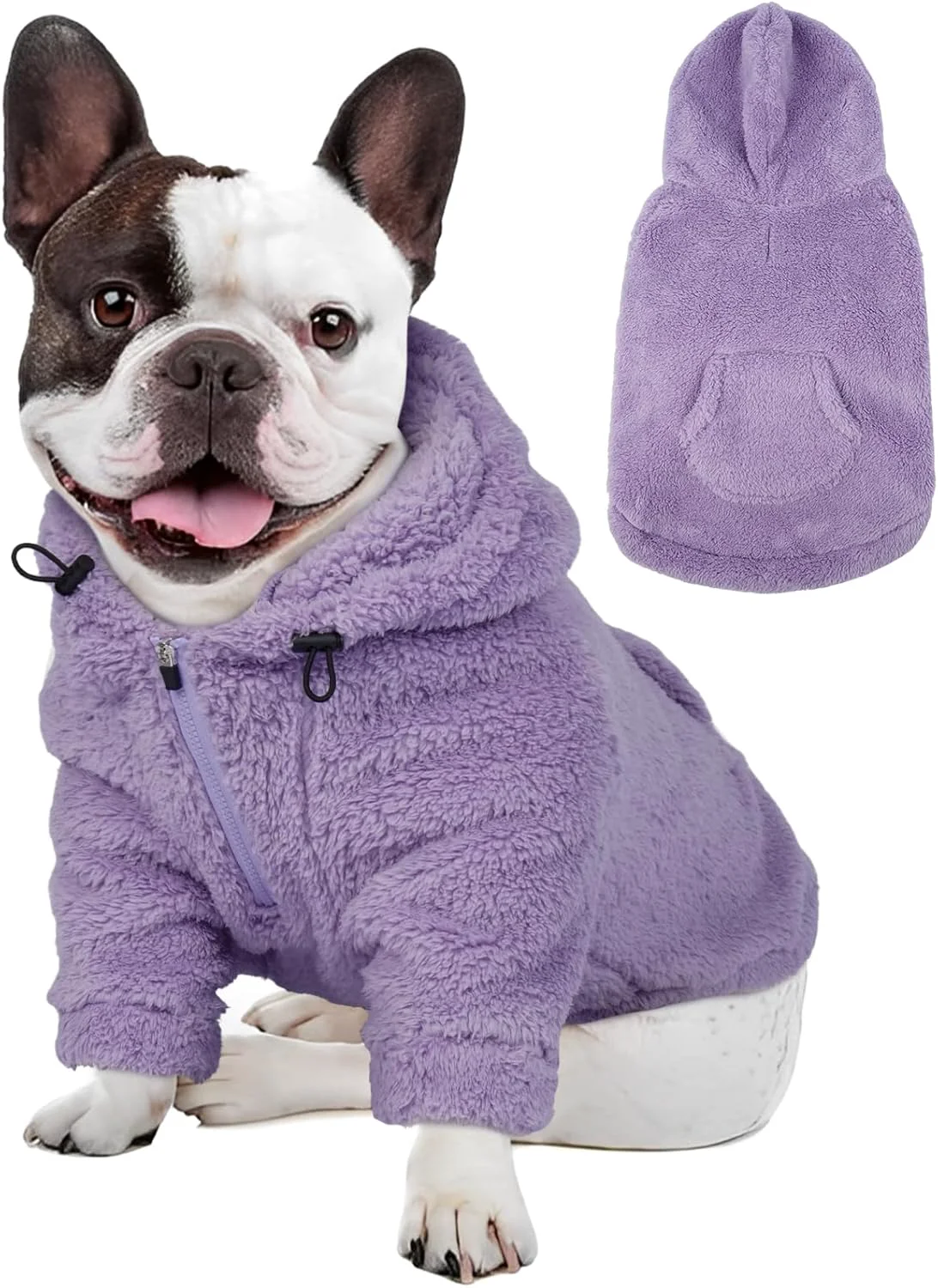 Healthy IDOMIK Fuzzy Dog Sweater with Adjustable Hood Warm Fleece Dog Sweater Hoodie with Harness Hole Pocket Pullover Sweaters for Medium Dogs Fuzzy Hooded Sweatshirt for Fall Winter Christmas Purple M Traditional