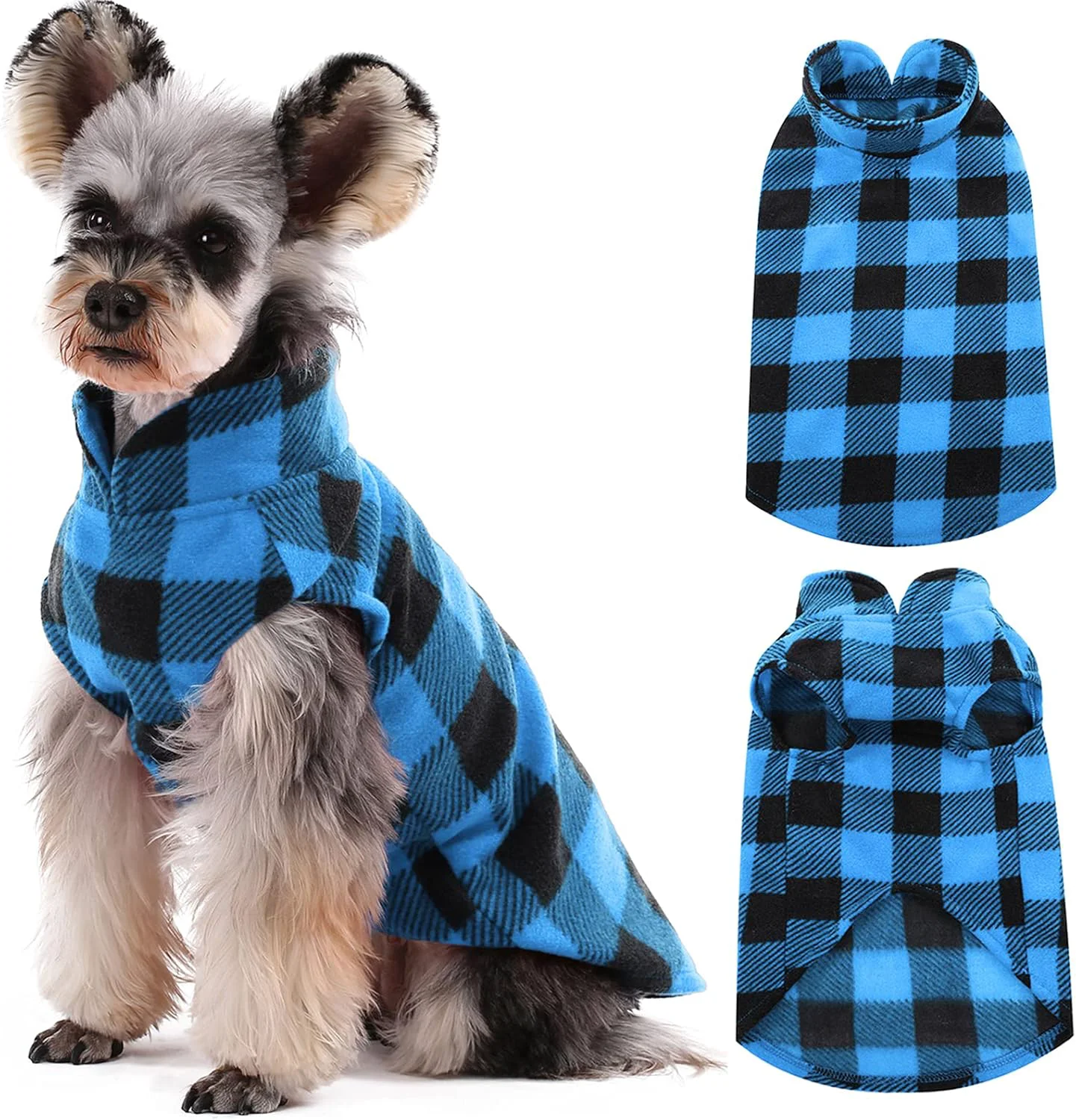 Efficient Kuoser Dog Fleece Vest Warm Plaid Dog Sweater with Leash Hole Soft Turtleneck Winter Pet Jacket Dogs Coat Pullover Clothes for Small Medium Dogs Cats Spring Fall Cold Weather Christmas Outfit Blue M Effective