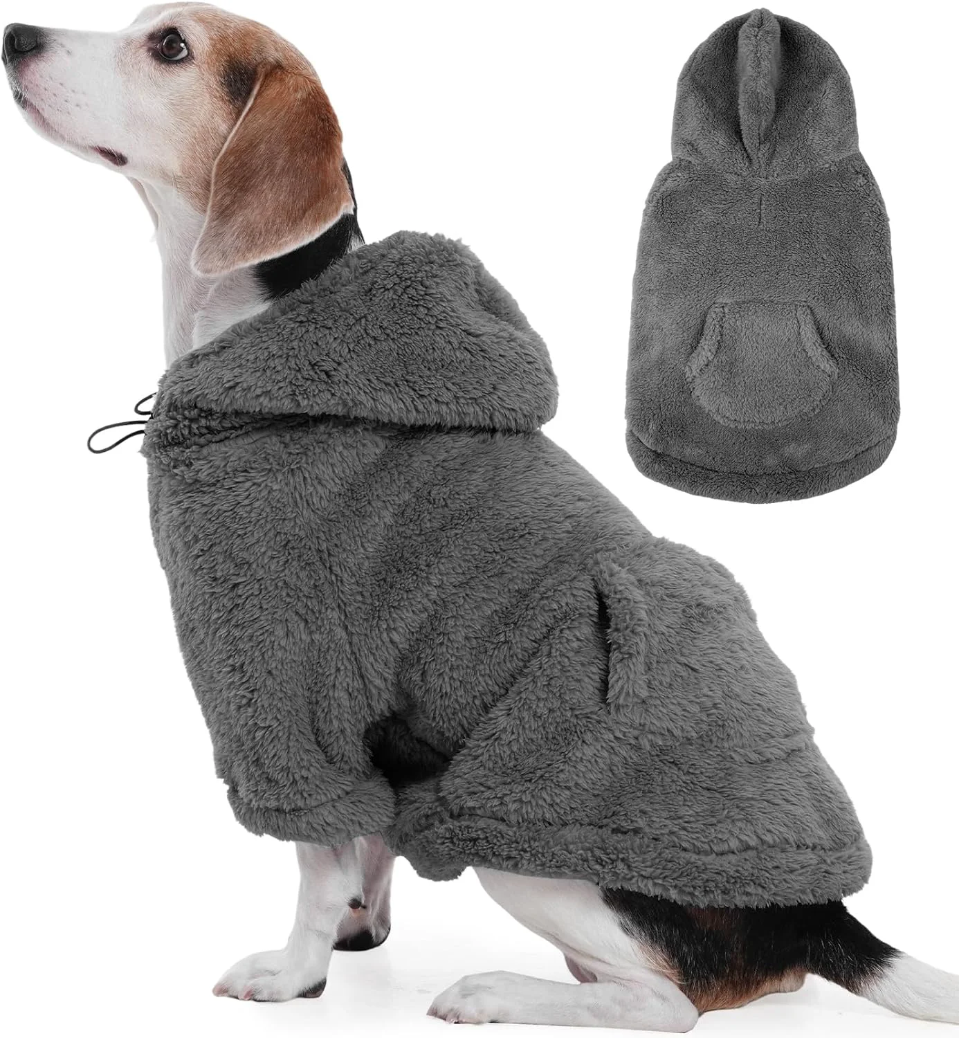 Pure IDOMIK Fuzzy Dog Sweater with Adjustable Hood Warm Fleece Dog Sweater Hoodie with Harness Hole Pocket Pullover Sweaters for Medium Dogs Fuzzy Hooded Sweatshirt for Fall Winter Christmas Grey L High-End