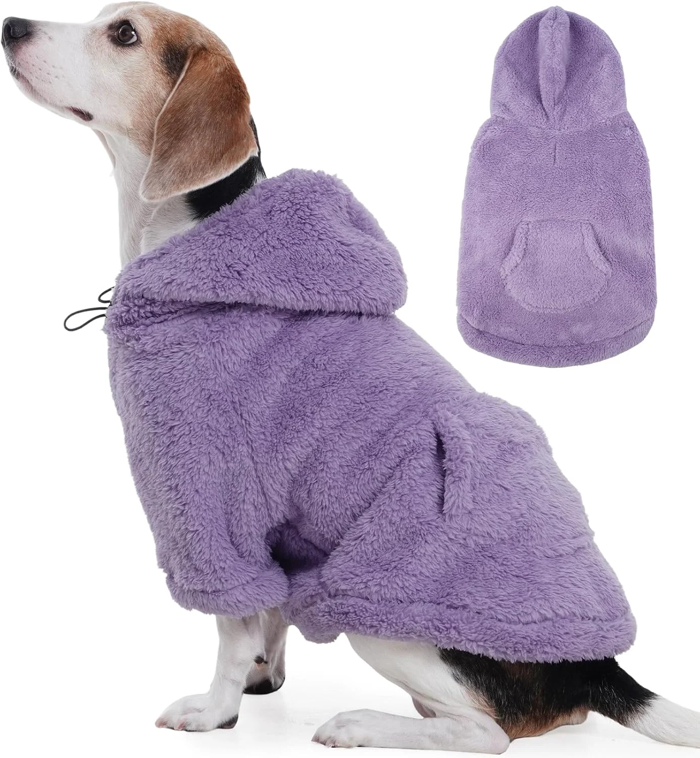 Premium Material IDOMIK Fuzzy Dog Sweater with Adjustable Hood Warm Fleece Dog Sweater Hoodie with Harness Hole Pocket Pullover Sweaters for Large Dogs Fuzzy Hooded Sweatshirt for Fall Winter Christmas Purple XL Environmentally Friendly