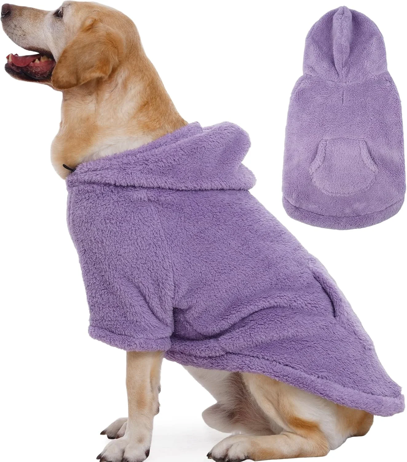 Sophisticated IDOMIK Fuzzy Dog Sweater with Adjustable Hood Warm Fleece Dog Sweater Hoodie with Harness Hole Pocket Pullover Sweaters for Large Dogs Fuzzy Hooded Sweatshirt for Fall Winter Christmas Purple 3XL Exceptional