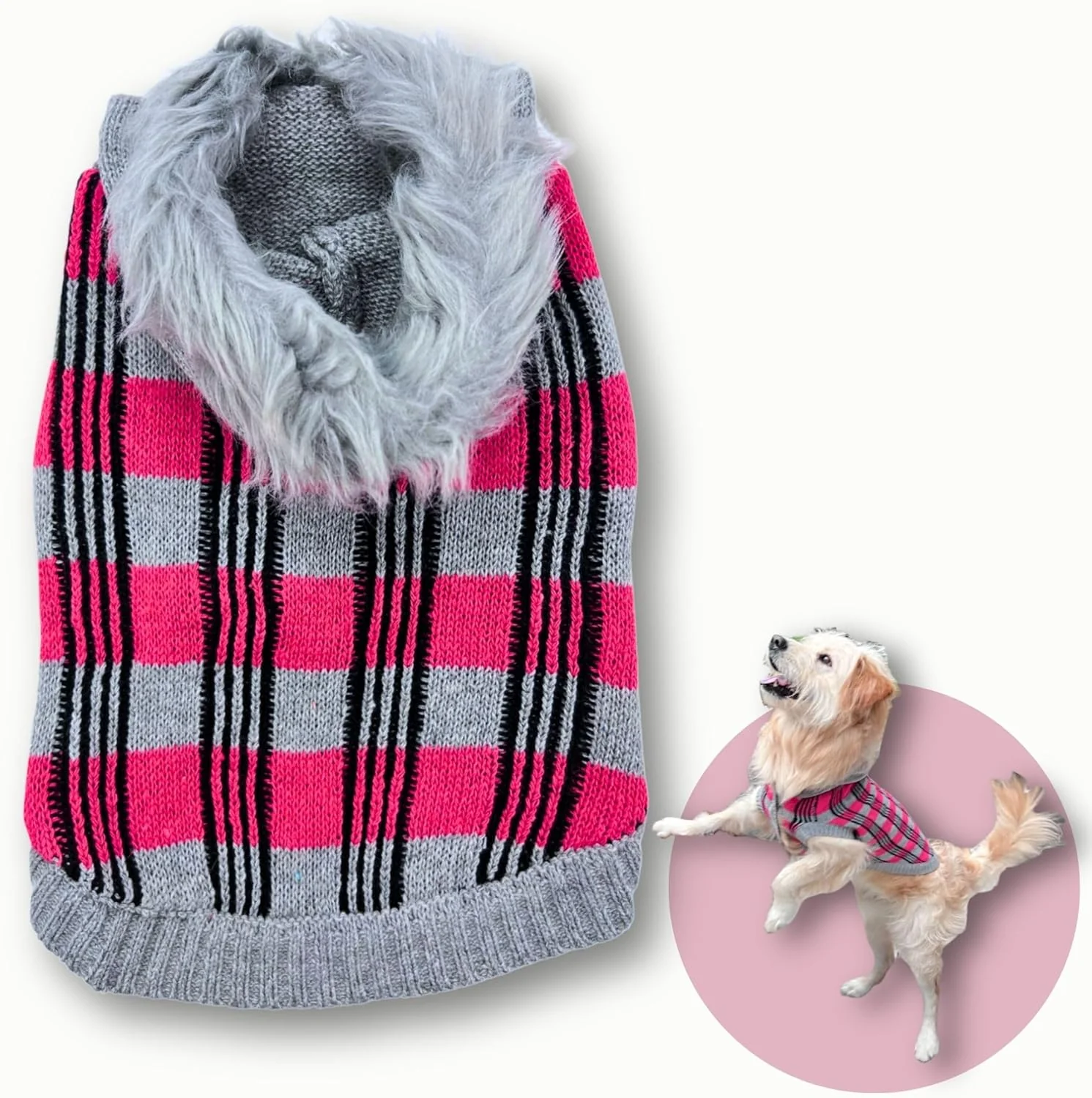Solid Cute Sweater for Dogs and Cats Soft Flannel Pet Outfit Warm and Cozy Animal Hoodie Small to Large Pet Clothes for Halloween Parties and Everyday Wear Large Pink Checkered with Hat Top-Quality