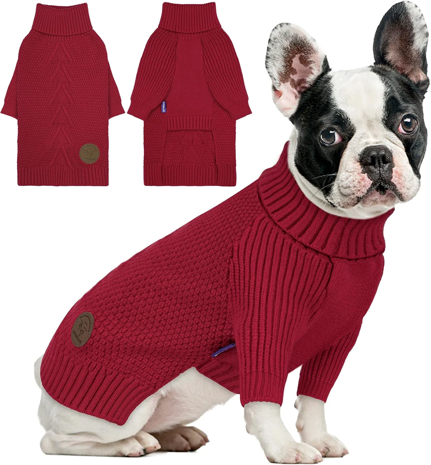 Practical cyeollo Dog Sweater Warm Turtleneck Knitted Dog Christmas Sweaters with Sleeve Soft Winter Pet Clothes Sweaters for Dogs Girl Professional
