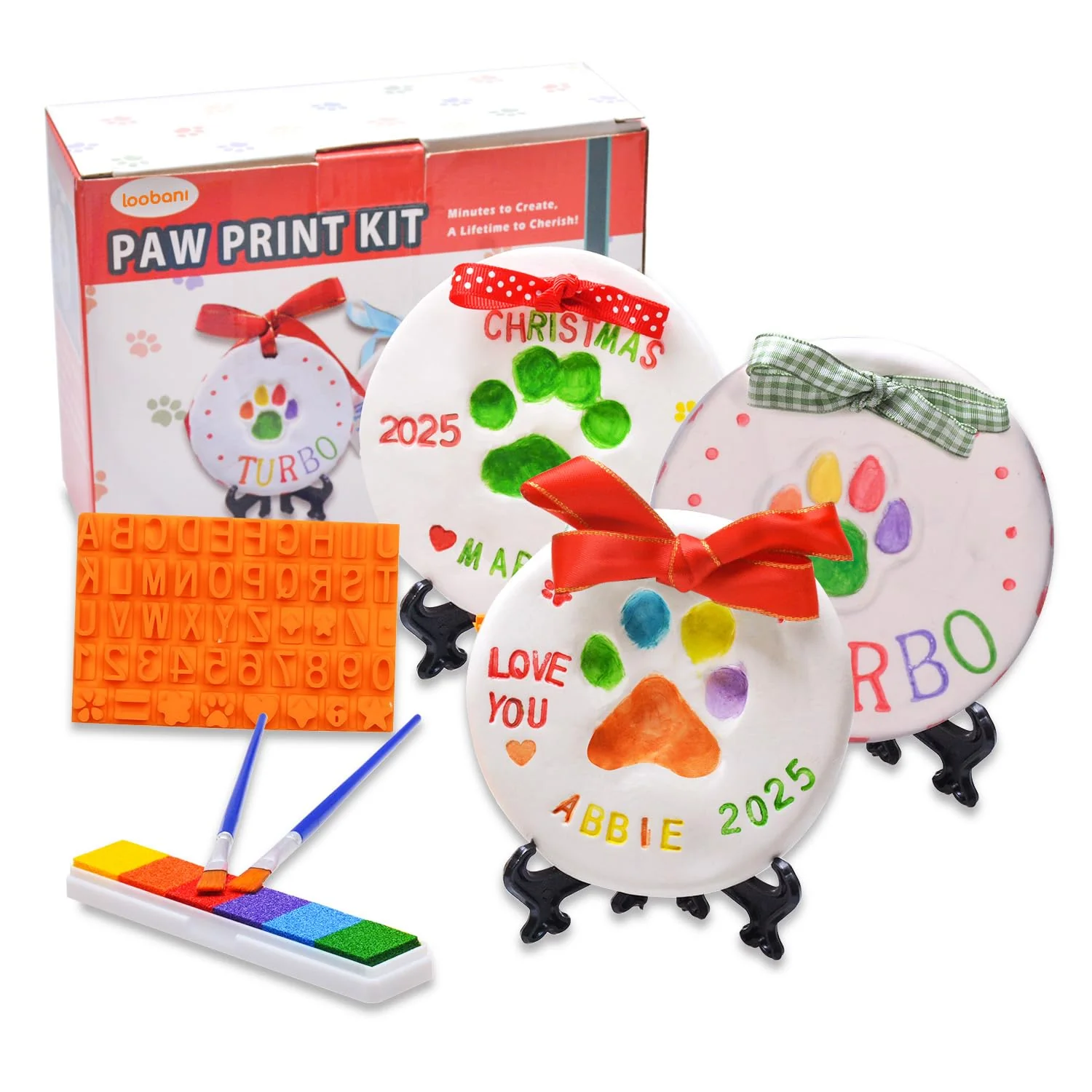 Clean LOOBANI 3-Pack Dog Paw Print Ornaments Kit – DIY Pet Memorial Keepsake Safe