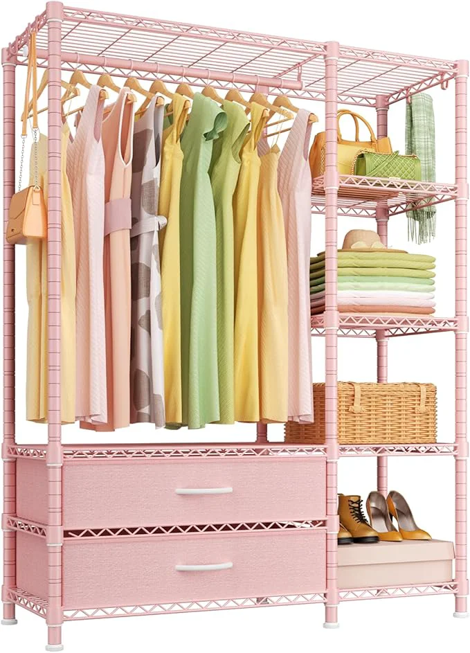 Certified Ulif F3 Heavy Duty Clothes Rack（With Fabric Drawers）standing Clothing Racks for Hanging Clothes，Adjustable Closet Organizer System，Portable Garment Rack 40 W x 15 D x 72 H，Max Load 700LBS，PinkAbout ThisOverview Advanced