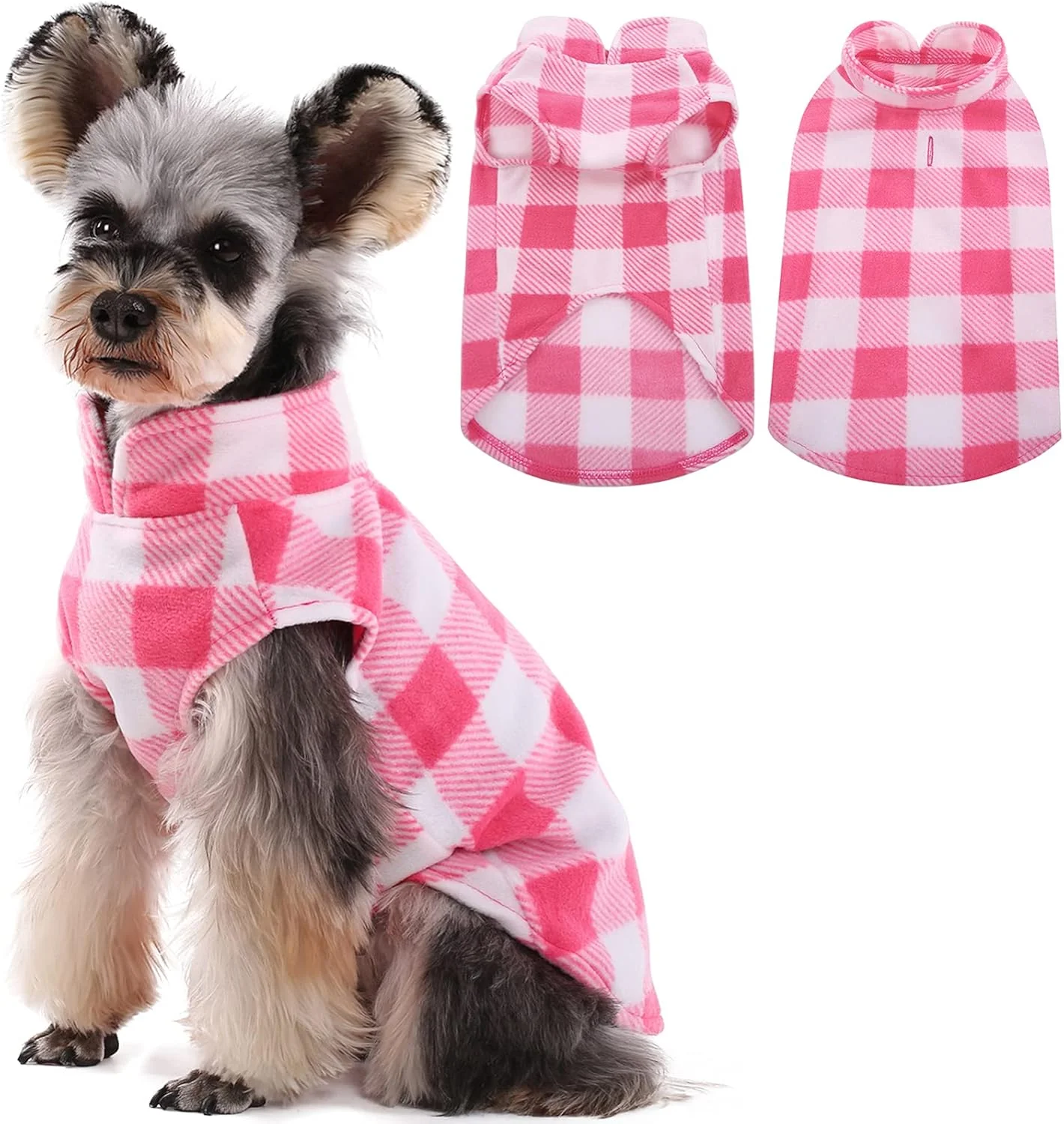 Recyclable Kuoser Dog Fleece Vest Warm Plaid Dog Sweater with Leash Hole Soft Turtleneck Winter Pet Jacket Dogs Coat Pullover Clothes for Small Medium Dogs Cats Spring Fall Cold Weather Christmas Outfit Pink M Responsible