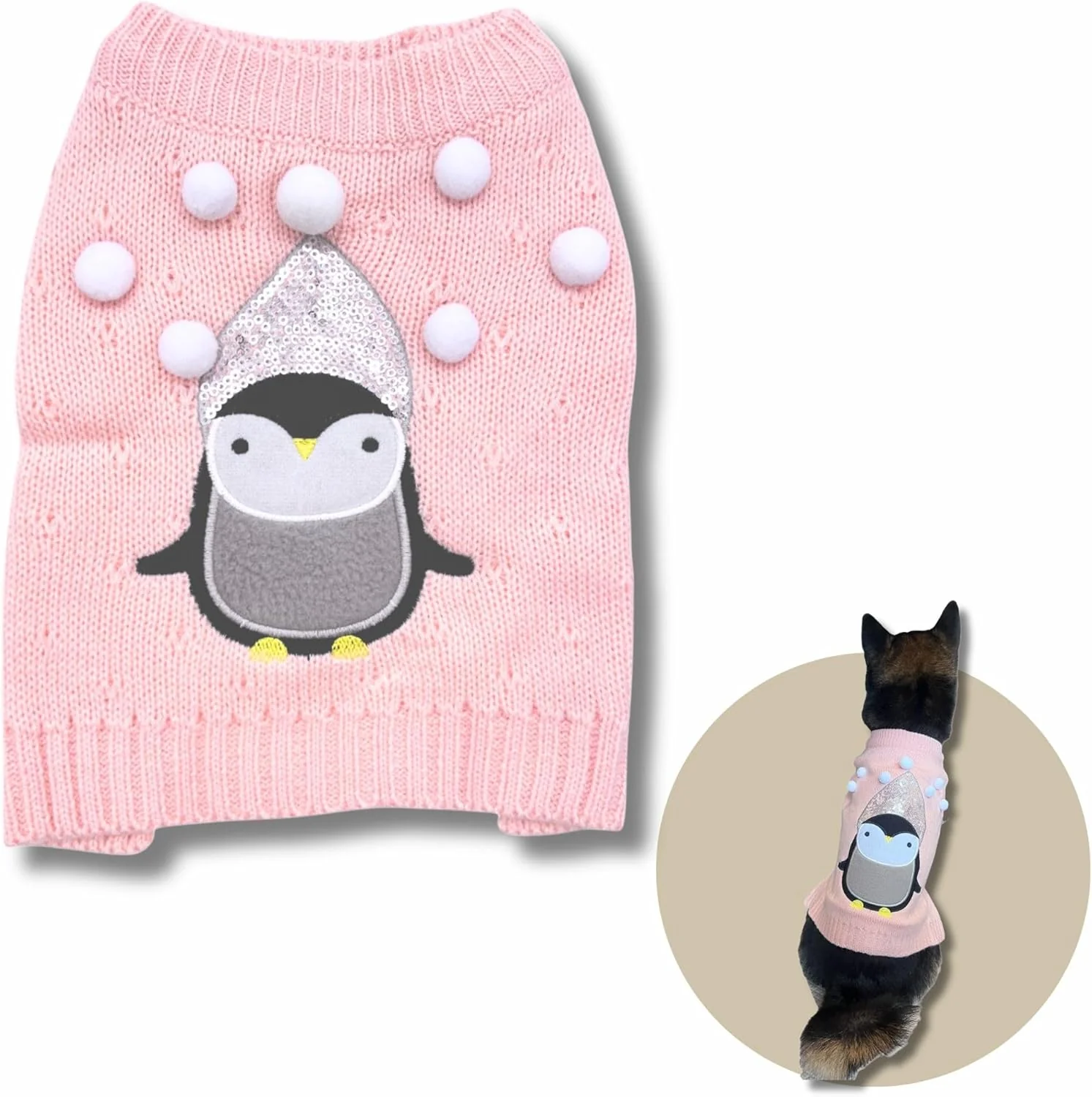 Excellent Cute Sweater for Dogs and Cats Soft Flannel Pet Outfit Warm and Cozy Animal Hoodie Small to Large Pet Clothes for Halloween Parties and Everyday Wear Large Pink Pinguin Fashionable