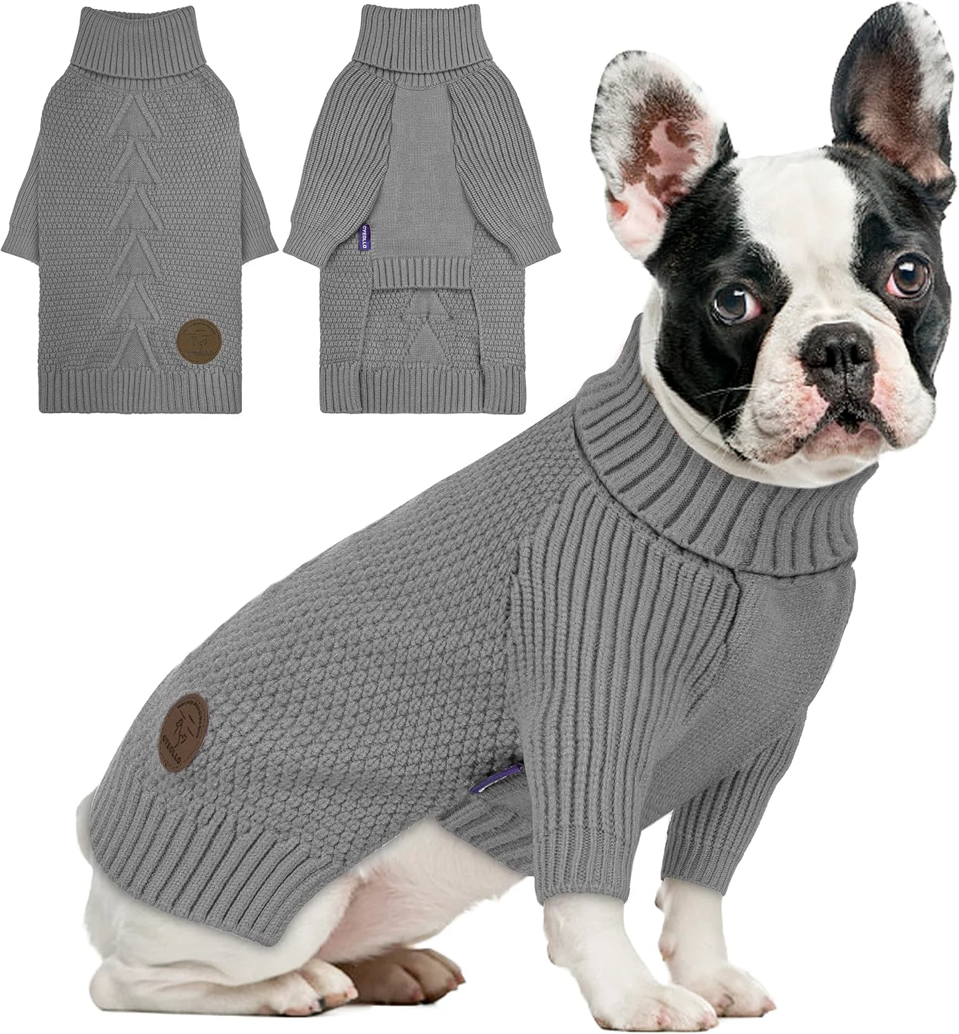 Green cyeollo Dog Sweater Warm Turtleneck Knitted Sweaters with Sleeve Winter Dog Clothes Sweaters for Dogs Grey L Classic