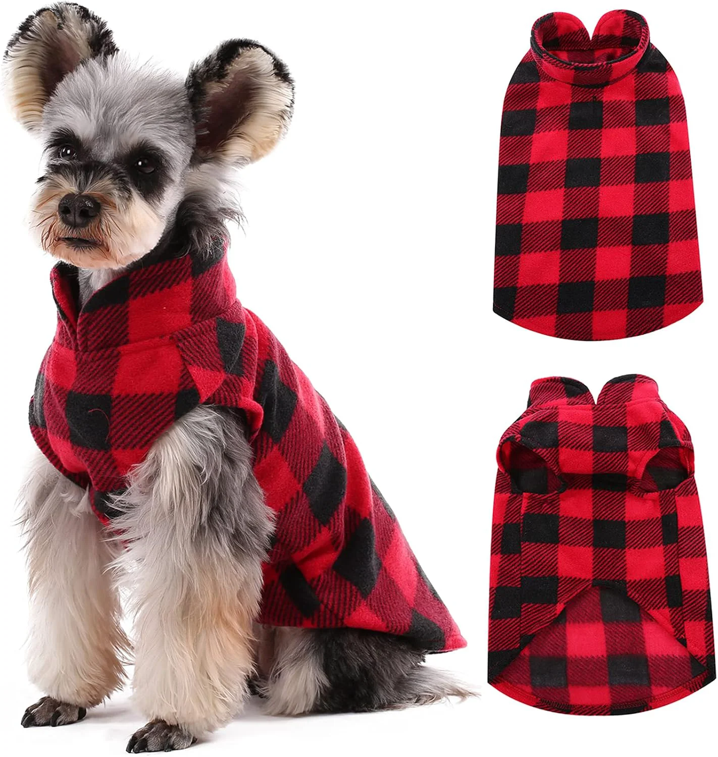 Functional Kuoser Dog Fleece Vest Warm Plaid Dog Sweater with Leash Hole Soft Turtleneck Winter Pet Jacket Dogs Coat Pullover Clothes for Small Medium Dogs Cats Spring Fall Cold Weather Christmas Outfit Red XXS Sophisticated