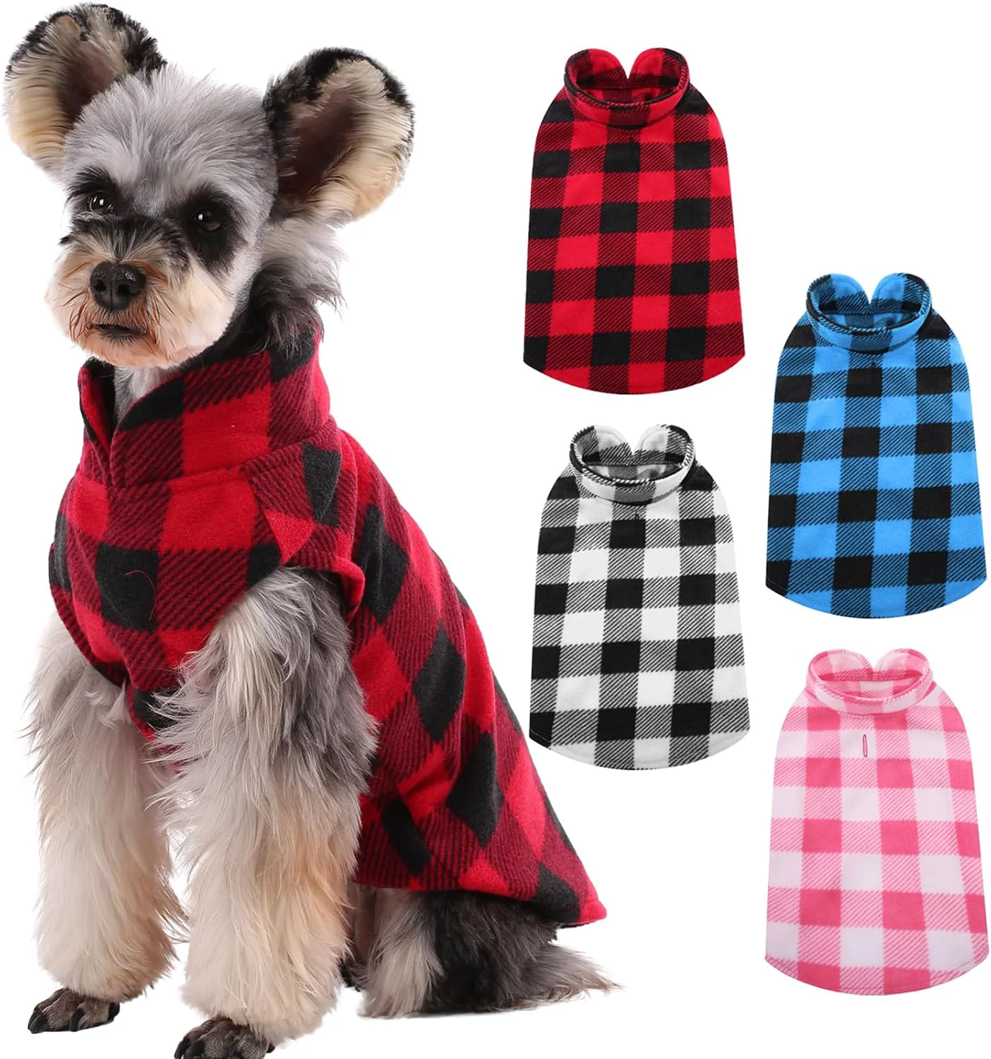 Excellent Kuoser 4 Pack Dog Fleece Vest Warm Plaid Dog Sweater with Leash Hole Soft Turtleneck Winter Pet Jacket Dogs Coat Pullover for Small Medium Dogs Cats Spring Fall Cold Weather Christmas Outfit L Safe