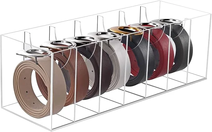 Artisan JASGOOD Acrylic Belt Organizer for Closet- 7 Compartments Clear Storage Container Display Holder for Belts Ties Watches Bracelets Jewelry Make up and AccessoriesAbout ThisOverview Stylish