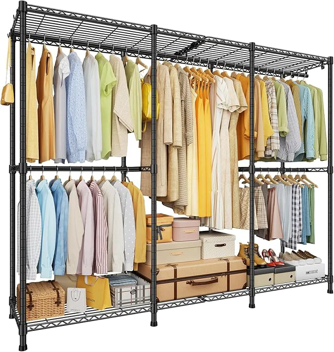Superior E14 Pro Heavy Duty Clothes Rack，standing Clothing Racks for Hanging Clothes，Adjustable Closet Organizers and Storage，Metal Garment Rack with Shelves 69 W x16 D x77 H，Max Load 960LBS，BlackAbout ThisOverview Convenient