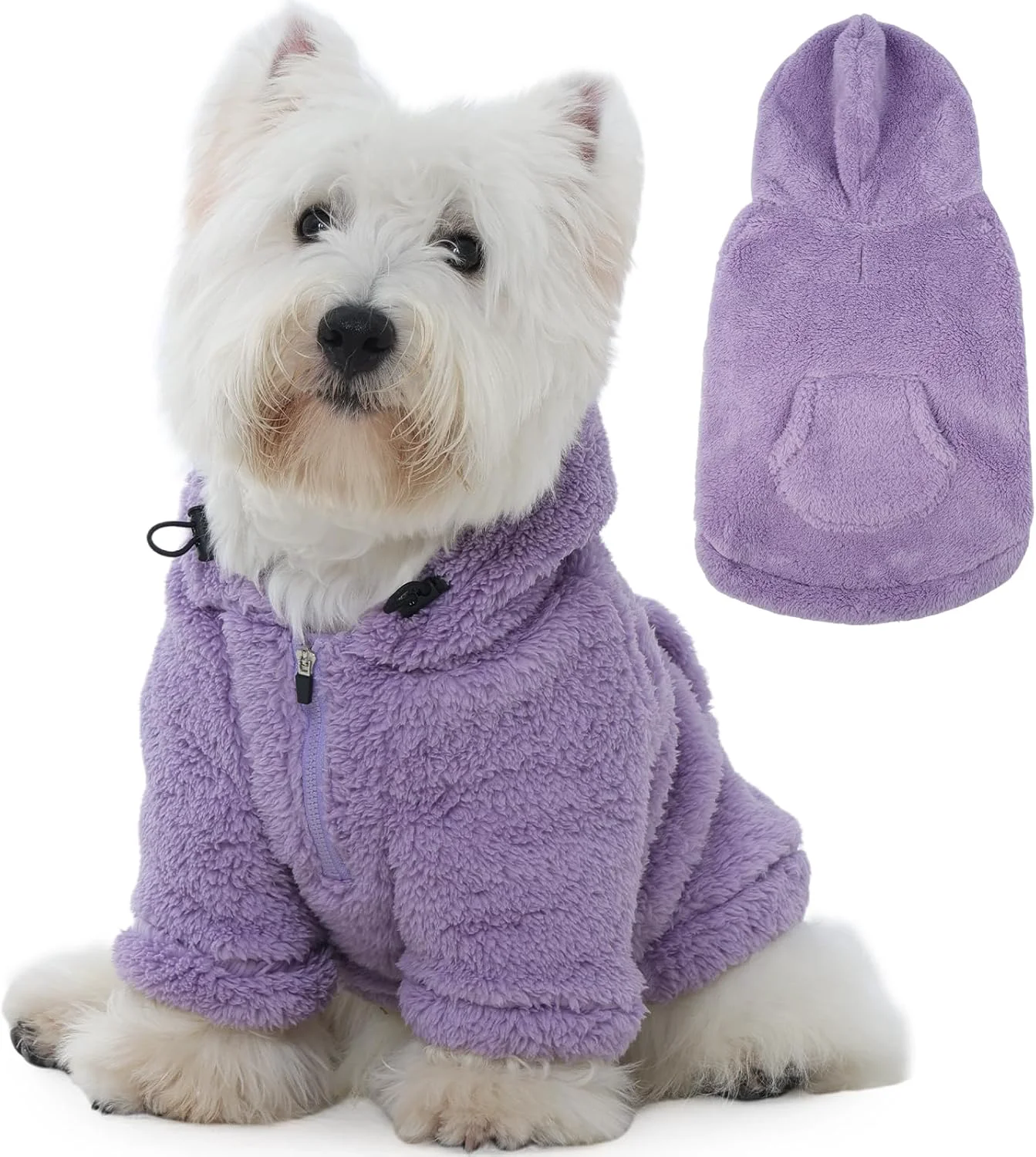 Sustainable IDOMIK Fuzzy Dog Sweater with Adjustable Hood Warm Fleece Dog Sweater Hoodie with Harness Hole Pocket Pullover Sweaters for Small Dogs Fuzzy Hooded Sweatshirt for Fall Winter Christmas Purple S High-End