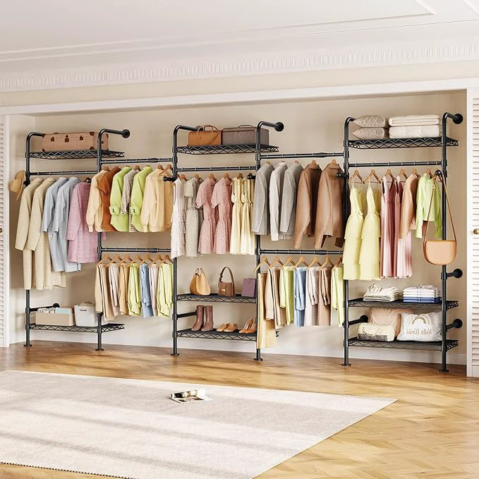 Verified Closet Organizers and Storage 5-Row Heavy Duty Clothes Rack for Hanging Clothes Wall Mounted Closet System with 4 Telescopic Rods 3 Fixed Rods 6 Hooks 8 Shelves for Wardrobe Bedroom Small SpaceAbout ThisOverview Elite
