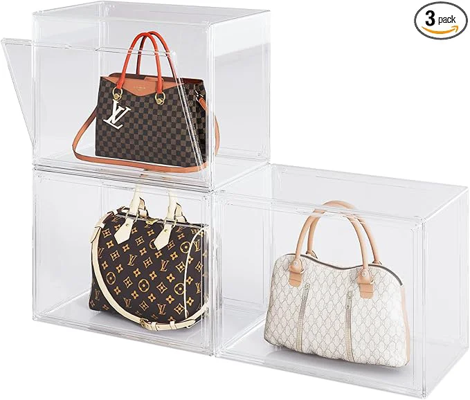 Trusted Purse Organizer for Closet 3 Packs Clear Acrylic Display Case for Handbag Organizer Purse Storage Box with Magnetic Door Stackable Plastic Storage Bins for Handbag Collectibles CosmeticAbout ThisOverview Expertly Made