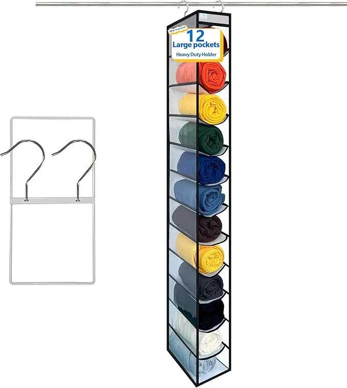 Stylish Closet Organization 12 Section Hanging Closet Organizer Space Saving College Dorm Essentials for Girls Heavy dutys Hooks Up to 45 Pounds Clothes Storage Closet Organizer White BlackAbout ThisOverview World-Class