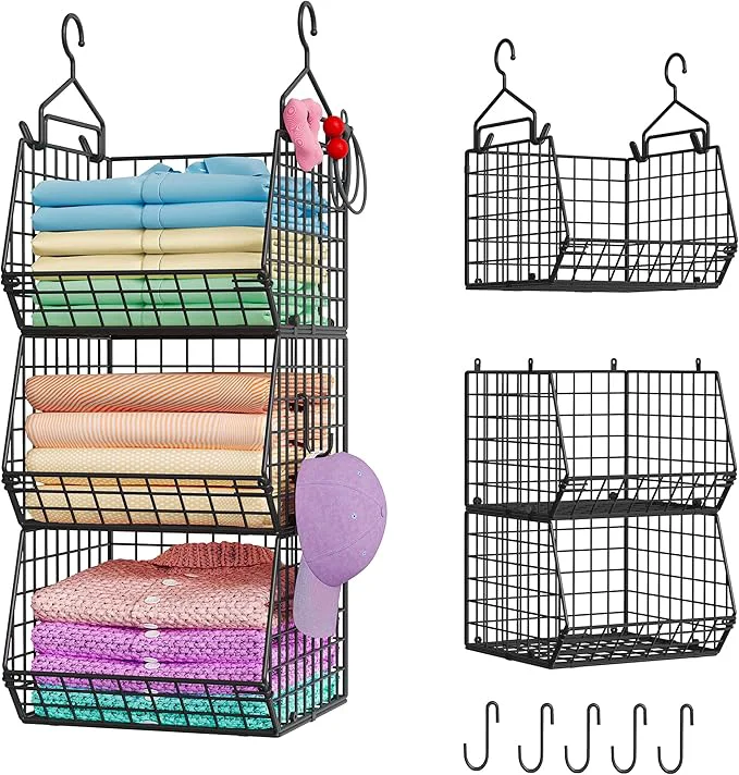 Consistent X-cosrack 3-Tier Hanging Storage Organizer for Closet Laundry Utility Room Space Saving Shelves with 1.65 Hook 5 S-Hooks Hanging Wire Baskets 12.4 W x 8.8 H x 10.24-11.8 D About ThisOverview Effective