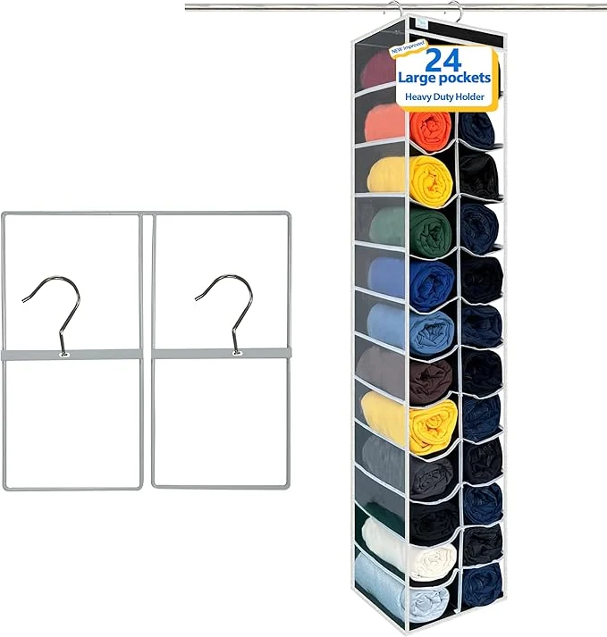 User-Friendly Closet Organization 24 Section Hanging Closet Organizer Space saving College Dorm Essentials for Girls heavy dutys hooks Up to 45 Pounds Clothes Storage Closet Organizer Black WhiteAbout ThisOverview Contemporary