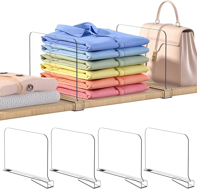 Top-Quality OKPOW Shelf Dividers for Closet Organization 4 Pack 8 Tall X 12 Deep Acrylic Clear Sturdy Separators for Clothes Purse - Easy Install Adjustable Maximize Bedroom Space for Home Organizer WifeAbout This Sophisticated