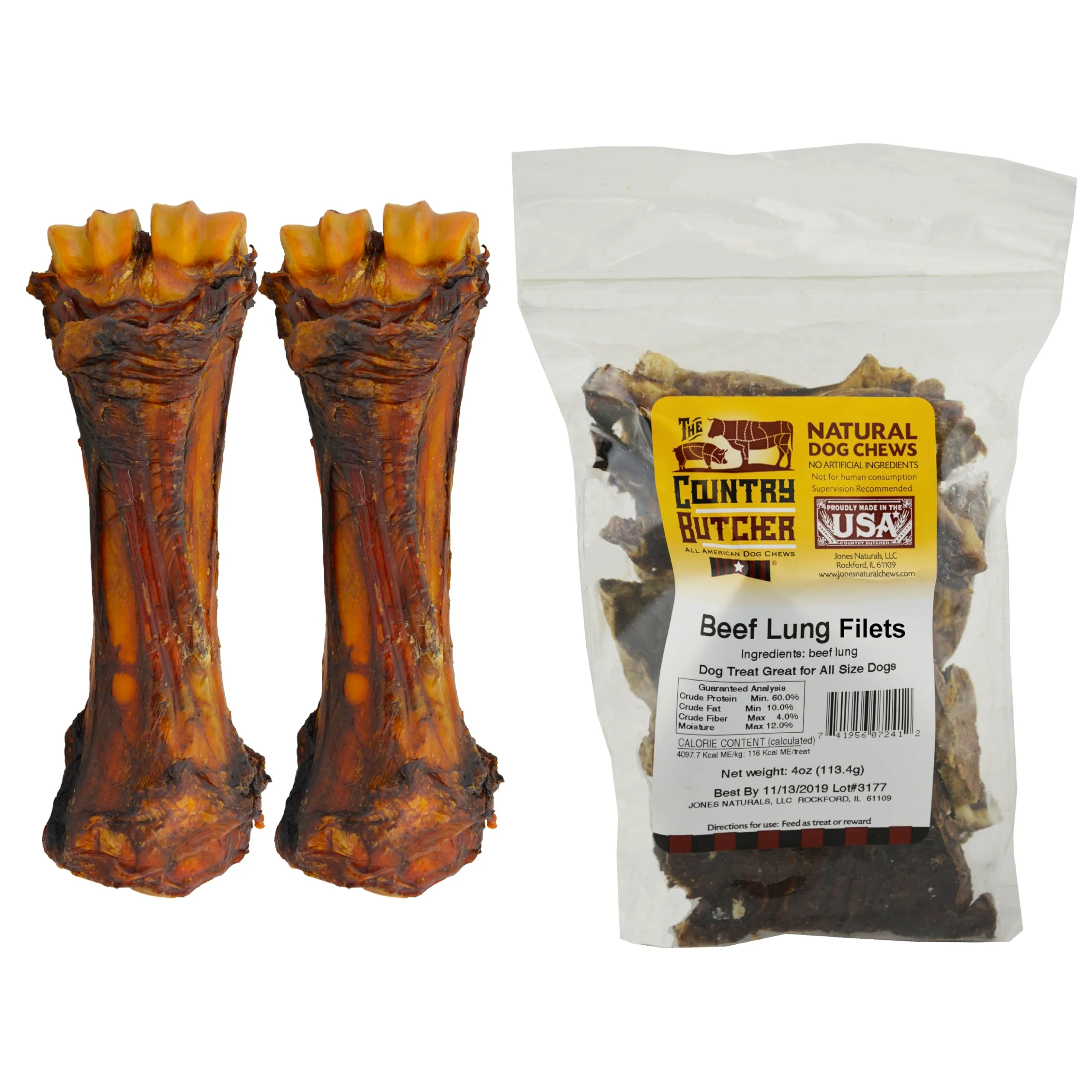 Carefully Designed THE COUNTRY BUTCHER Beef Bone 4oz Filet Dog Treat Bundle – 2 Shank Bones 4oz Filet Convenient