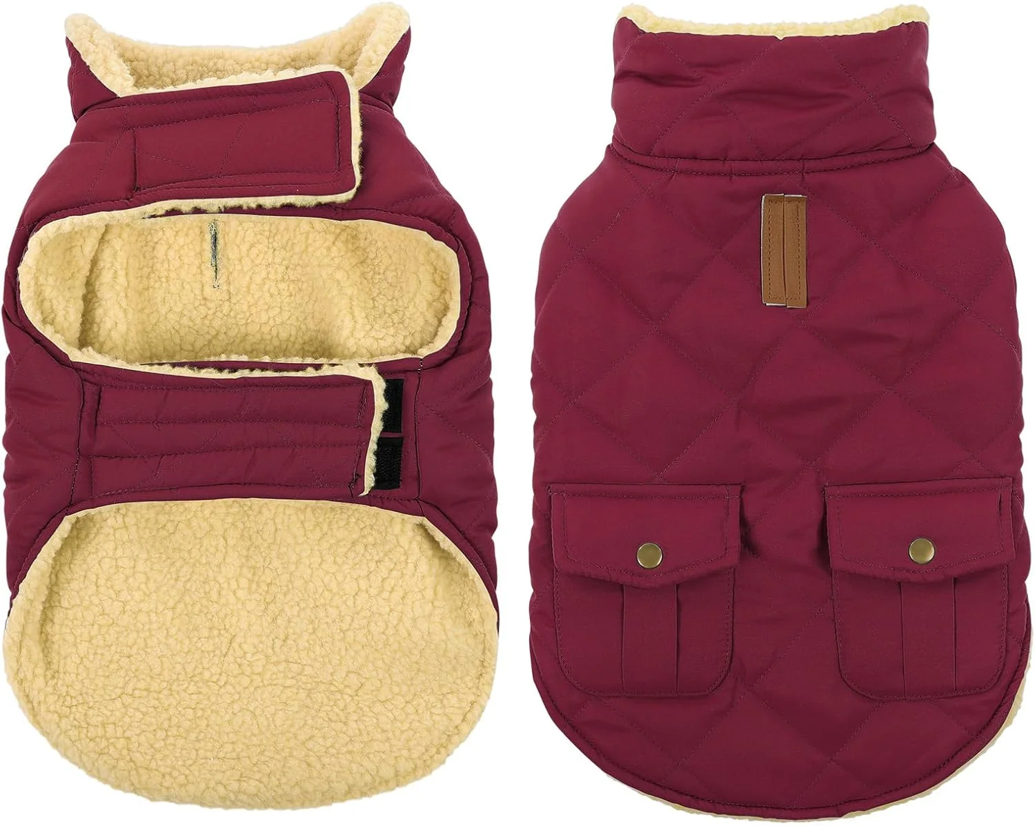 Unique Queenmore Dog Winter Coat Warm Puffer Jacket Waterproof Plush Lining Thermal Cold Weather Vest for Small Medium Large Dogs Windproof Easy On Pet Jacket Burgundy S Original