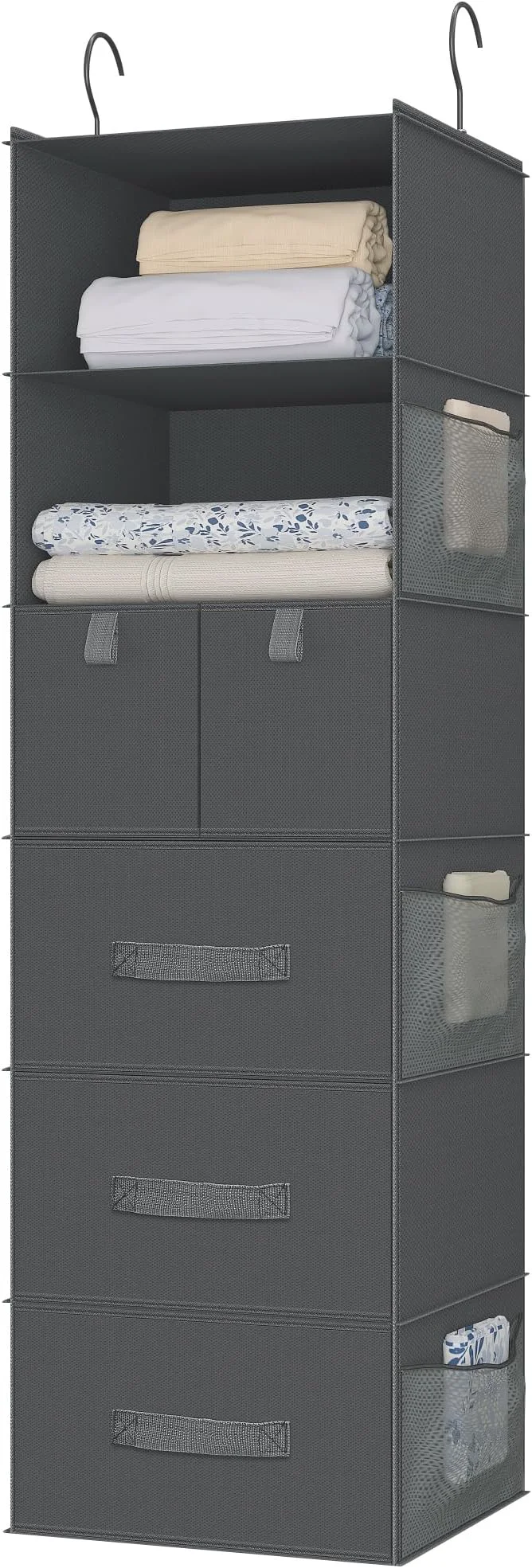 Soft 6-Shelves Hanging Closet Organizer with 5 Different Drawers Foldable Organizers and Storage for Wardrobe Closet RV Clothes and Accessories Storage Non-Woven Fabric Dark GrayAbout ThisOverview Proven