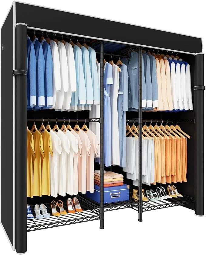 Authentic Ulif E12C Heavy Duty Closet Organizer System，standing Clothing Rack Adjustable Garment Rack 57.1 W x 16 D x 76.5 H Holds 860 lbs Black Clothing Rack with Black Dustproof CoverAbout ThisOverview Verified