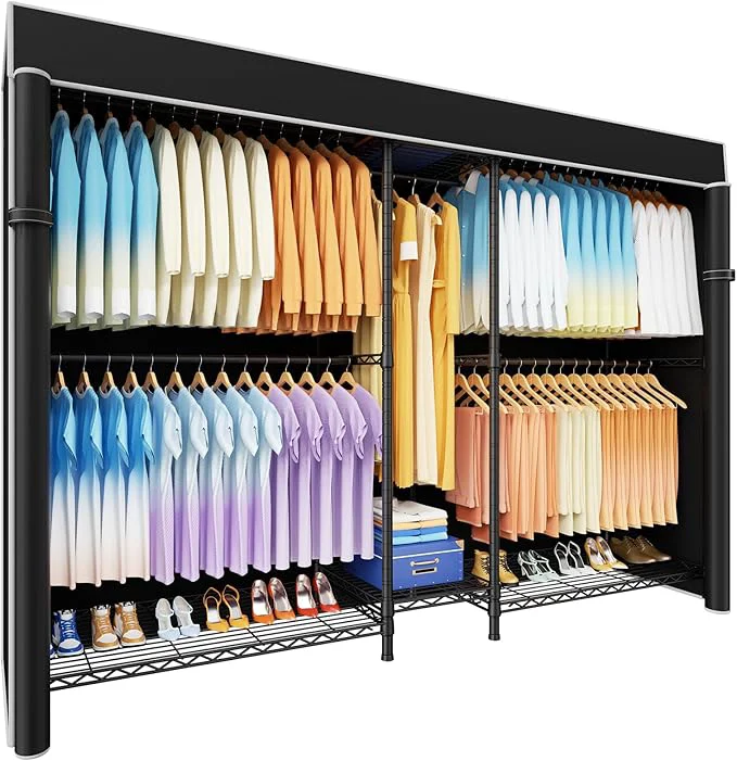 World-Class Ulif E12C Max Heavy Duty Closet Organizer System，standing Clothing Rack Adjustable Garment Rack 83 W x 16 D x 76.5 H Holds 1060 lbs Black Clothing Rack with Black Dustproof CoverAbout ThisOverview Verified