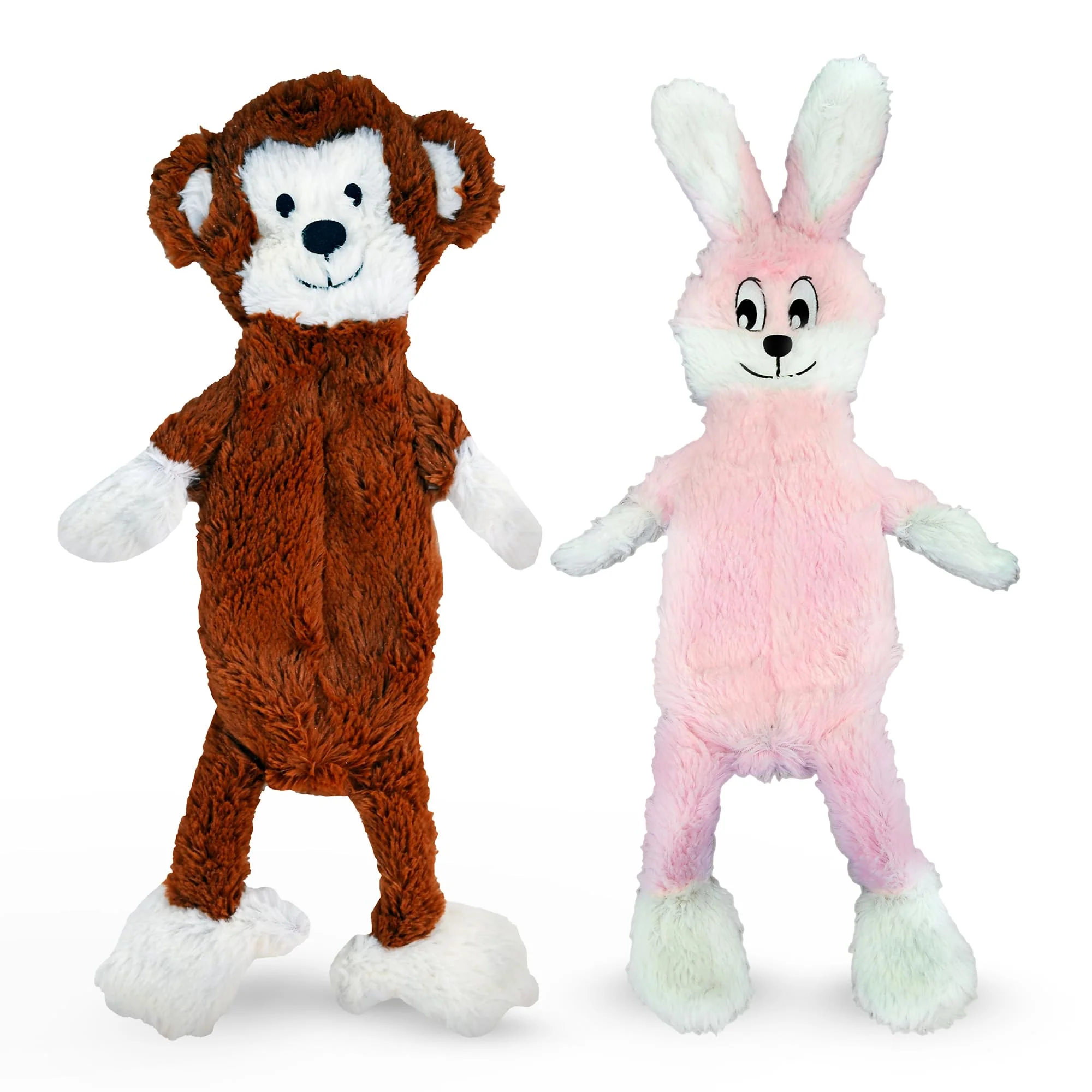 Fine Crafted FGA MARKETPLACE Monkey-Pink Rabbit Flat No Stuffing No Squeak Plush Dog Toy 21 Inch Traditional