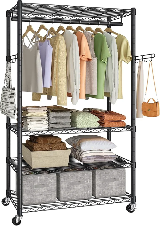 Top-Quality SONGMICS Heavy-Duty Rolling Clothes Rack Garment Rack Portable Closet on Wheels with Adjustable Mesh Shelves and Hanging Rails Hooks 15.8 x 35.4 x 78.3 Inches Ink Black ULGR418BH01About ThisOverview Environmentally Friendly