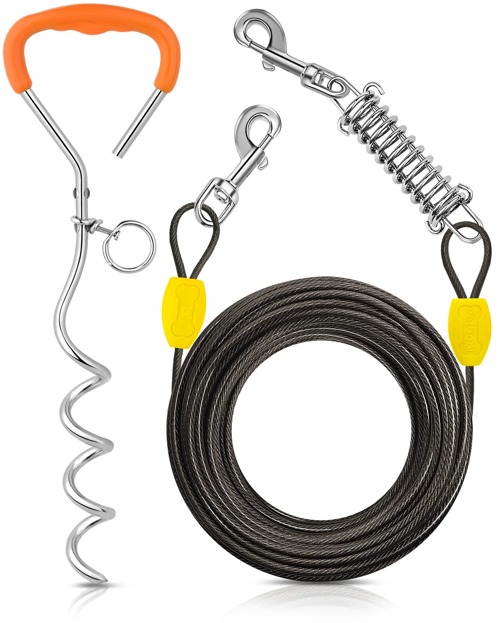 Secure Petbobi Dog Tie-Out Cable Stake — 50ft Heavy Duty 16 Ground Stake No-Tangle Up to 120 lbs Organic
