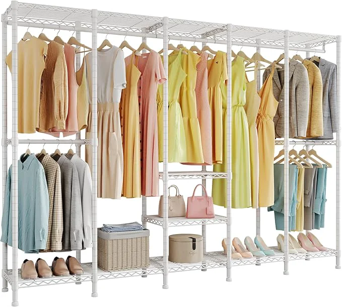 Classic H5 Extra Large Heavy Duty Clothes Rack Wire Garment Rack standing Clothing Rack for Hanging Clothes Wardrobe Closet with Adjustable Shelf 93.3 Wx15.7 Dx75.4 H White Load 1400 lbsAbout ThisOverview Fine