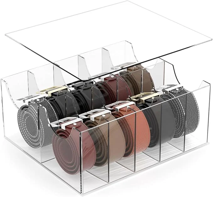 Casual Large Acrylic Belt Organizer Clear 10 Compartments Storage with Dust Cover Display HolderAbout ThisOverview Traditional