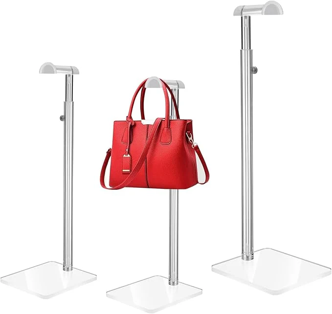 Versatile 3 Pcs Acrylic Purses Display Stand 14 to 24 Height Clear Adjustable Handbag Rack Purse Organizer for Closet Table Bag Hanging Stand for Closet Retail Vendor Commercial StoreAbout ThisOverview Responsible