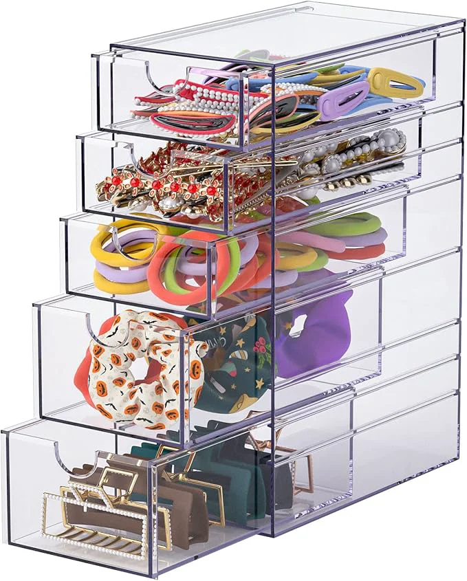 Original Design Noverlife Clear Containers for Hair Accessory Organizing Plastic Hair Accessory Organizer Box with 5 Drawers Hair Accessory Container Storage Organization Drawers Set for Hair Ties AccessoryAbout ThisOverview Artisan