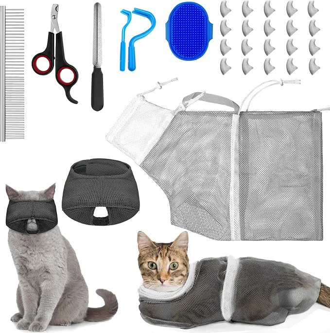Artisan 9 Pcs Cat Bathing Bag Set Cat Shower Bag Anti Bite and Scratch Lightweight
