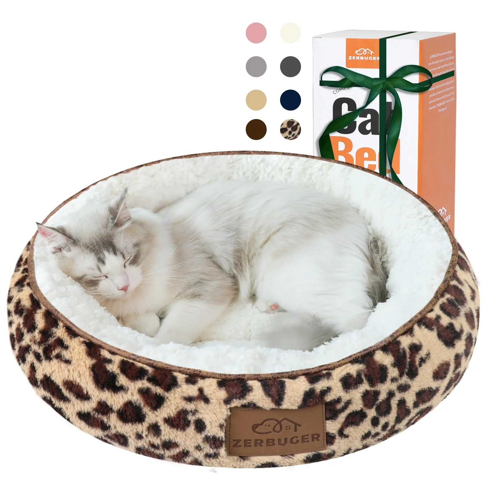 Dependable Zerbuger 20in Leopard Round Pet Bed – Machine Washable Non-Slip Calming Donut Bed for Cats Dogs Convenient