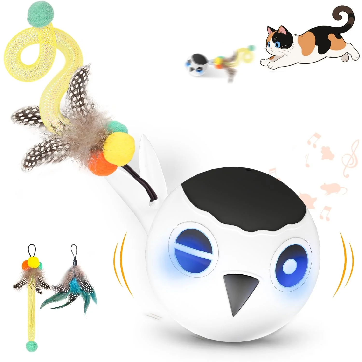Breathable KiwiLove Cat Toys Interactive USB Rechargeable Motion-Activated Kitten Toy 2 Feather Tails White Artisan