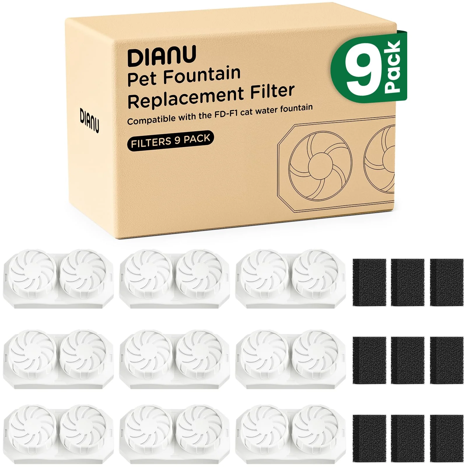 Verified DIANU Cat Water Fountain Filters Pre-Filter Sponges – 9 Pack 3.2L Quality