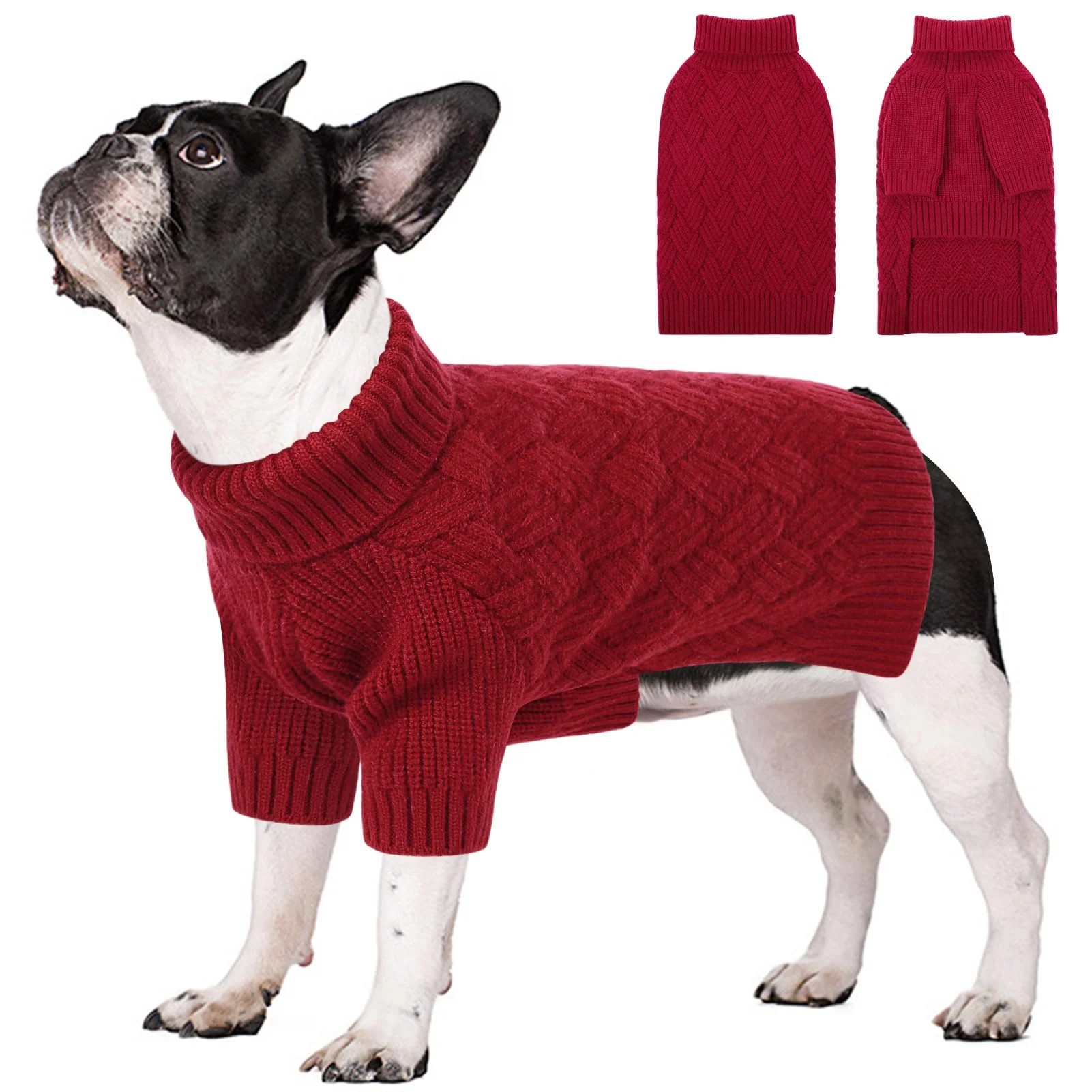 Detailed SUNFURA Dog Sweater for Large Dogs Red Knit Turtleneck Pullover Elite