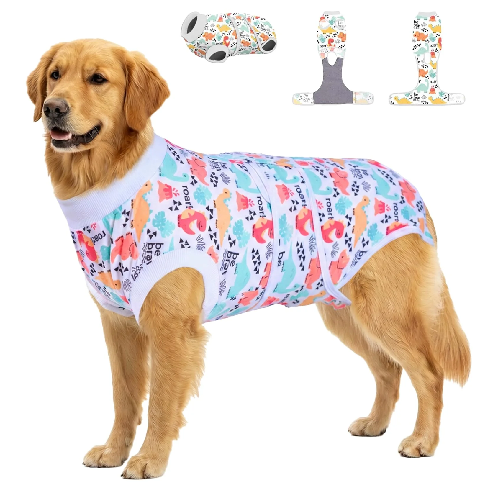 Efficient PetWarm Male Dog Surgical Suit After Neuter – Dinosaur Pattern White XL Comfortable