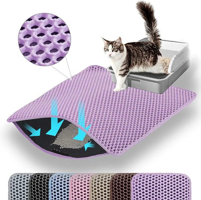 Carefully Designed Cat Litter Mat 24x18 Inches Large Double Layer Honeycomb Cat Litter Trapping Soft